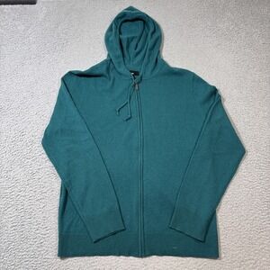 NWOT The Commons Men L 100% Cashmere Peacock Green Full Zip Up Hoodie Sweater